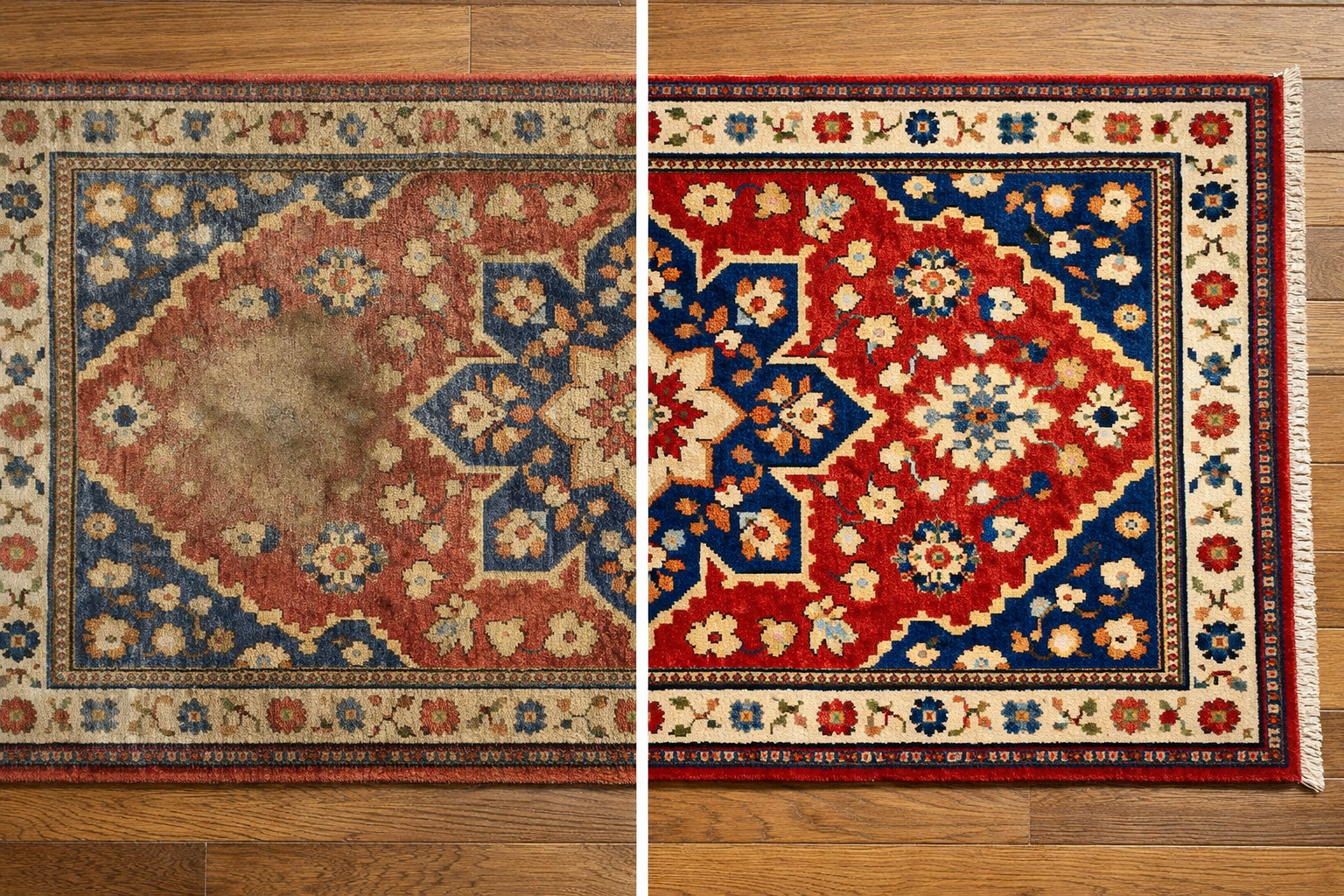 Vorher/Nachher Fleckenbeseitigung – Teppich sichtbar sauberer