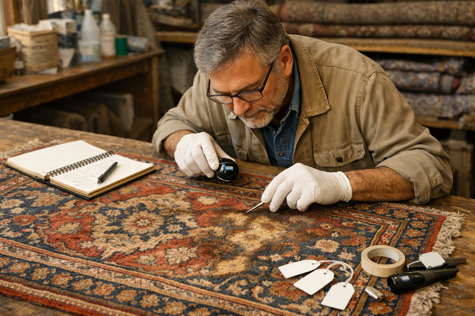 Vorprüfung vor Teppichwäsche – Material und Farben kontrollieren