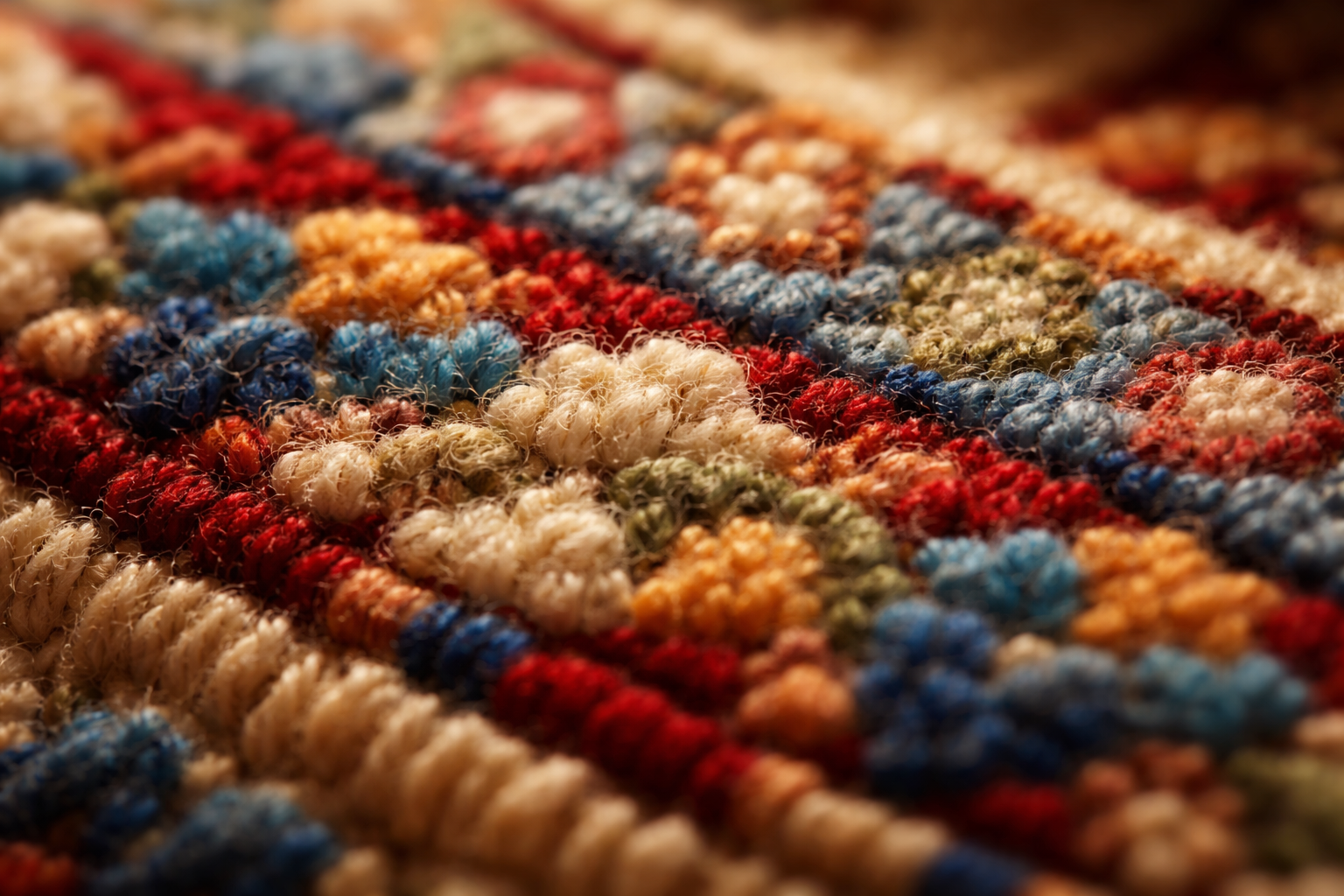 Detailansicht Teppichreparatur – Knoten und Struktur