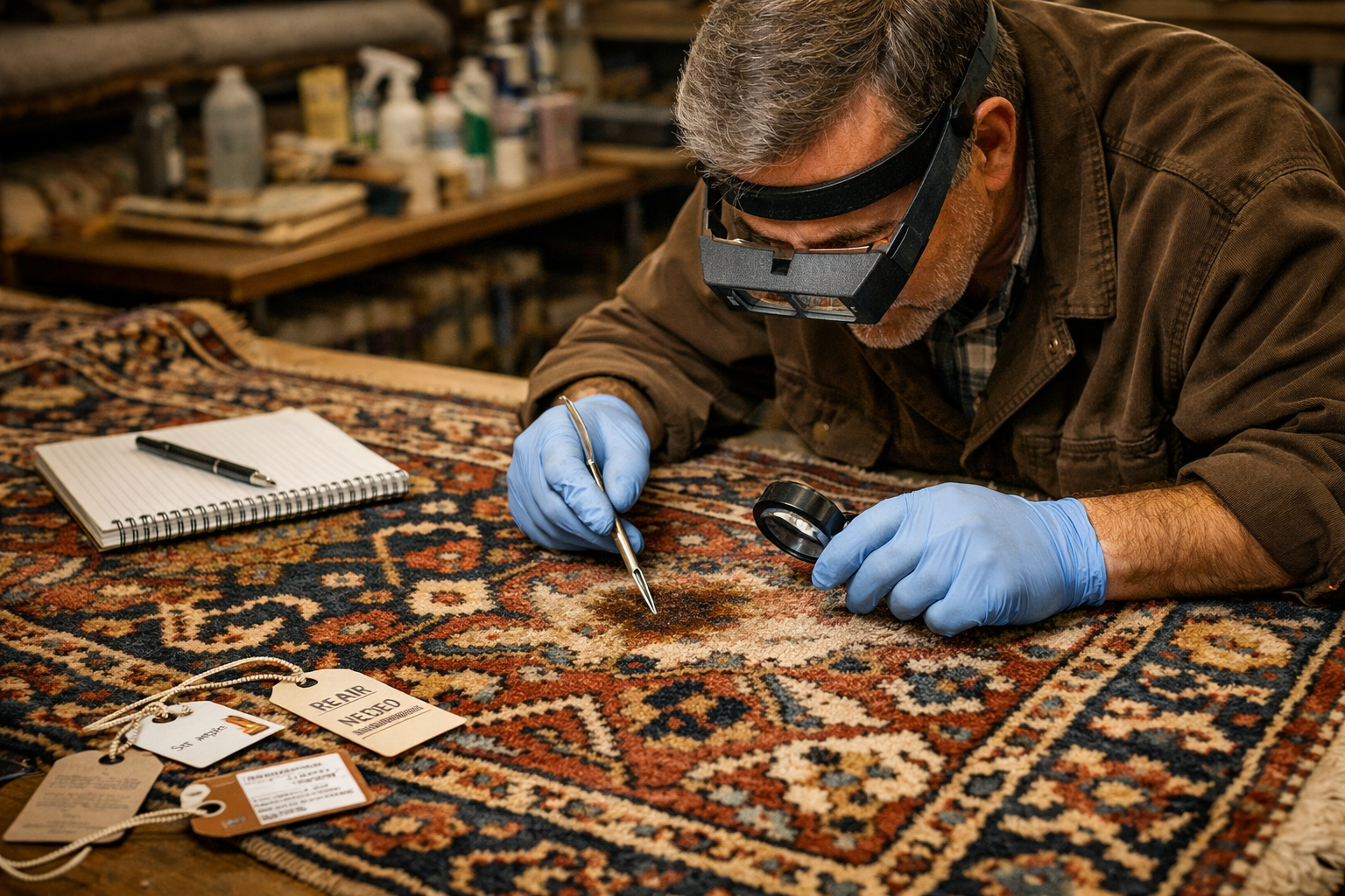 Analyse vor Fleckenbeseitigung – Material und Farben prüfen